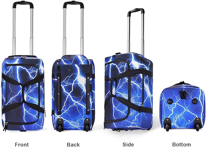 Choco Mocha Boys Light Blue Suitcase with Wheels Kids Purple Rolling Duffle Bag for Camping Teen Girls Toddler Luggage Bag for Travel, 22inch