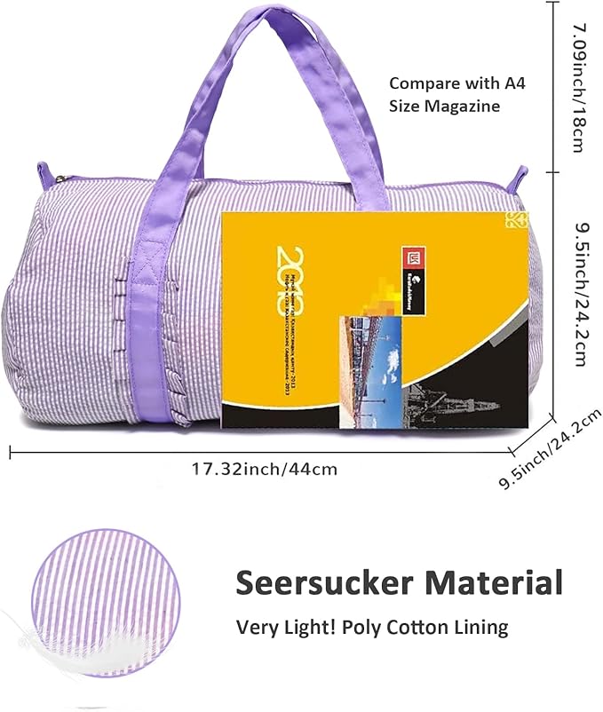 Gabigaba Kids Travel Overnight Bag Seersucker Carry On Lightweight Weekender Duffel Bag for Boys and Girls (Pleated Purple)