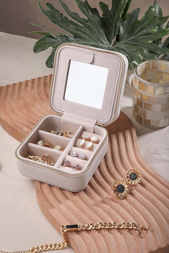 S.Leaf Travel Jewelry Organizer Boxes for Women Small Portable Necklace Earrings Bracelet Rings Travel Case Best Friend Birthday Gifts for Women Trendy (Butterfly_Beige_Blue)
