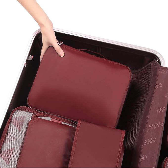 BAGAIL 8 Set Packing Cubes Luggage Packing Organizers for Travel Accessories-Wine Red