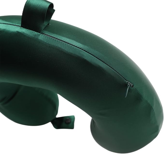 100% Mulberry Silk Neck Pillow for Travel 22 Momme Real Silk Travel Pillow for Pain Relief Sleeping, Silk Airplane Pillow, Anti Wrinkle Travel Pillow Made in USA (Emerald Green)