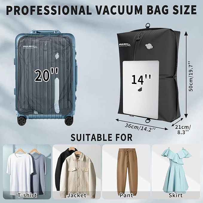 Reusable Vacuum Bags for Travel,Professional Waterproof IPX8 Zipper Vacuum Compression Bag for Suitcases Backpack,Space Saver Bags Packing Organizers for Clothing Packing(2PACK NO PUMP)
