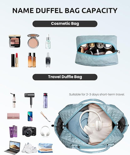 Weekend Bag | Personalized Monogram & Wet Pocket | Lady's Overnight Travel Carrier with Makeup Bag as Gift