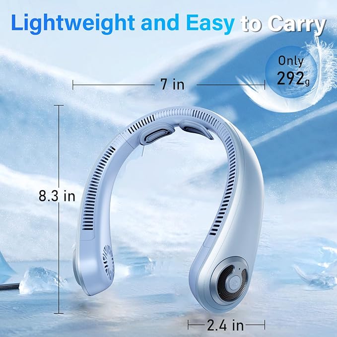 Neck Fan - Portable Neck Fan with Neck Support, 5 Speeds, All Around Airflow, Hand-free Bladeless Personal Cooling Fans, Rechargeable Wearable Fan for Outdoor and Indoor, Festival Gifts for Men Women