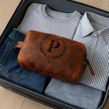 For the Man Who Has Everything - Personalized Leather Toiletry Bag for Men - Custom Dopp Kit with Monogram - Shaving & Travel Bag - Engraved Gift for Groomsmen, Dad, Husband, Anniversary