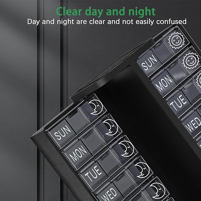 Pill Organizer Weekly, 2 Times a Day for 7-Day Leather Medicine Box Travel Container Vitamin Am Pm Pill Case, Twice Daily Privacy Pill Holder, Modern and Portable Pillbox (Black and Brown)