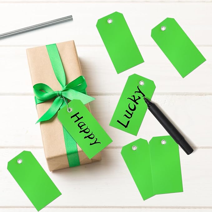 1000 Pieces Plastic Shipping Tags with Wire Labeling Tags Waterproof Hang Tags with Reinforcement Hole Writable Luggage tag Loops for Equipment Inventory Parts Garage (Green, 4 3/4" x 2 3/8")