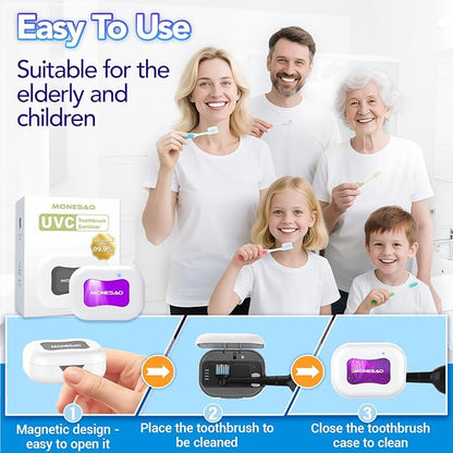 MONESAO Toothbrush Sanitizer Case, Portable Mini Toothbrush Covers with Holder, Rechargeable Travel Home Toothbrush And Holder, Cleaner Case for All Electric & Manual Toothbrushes (White)