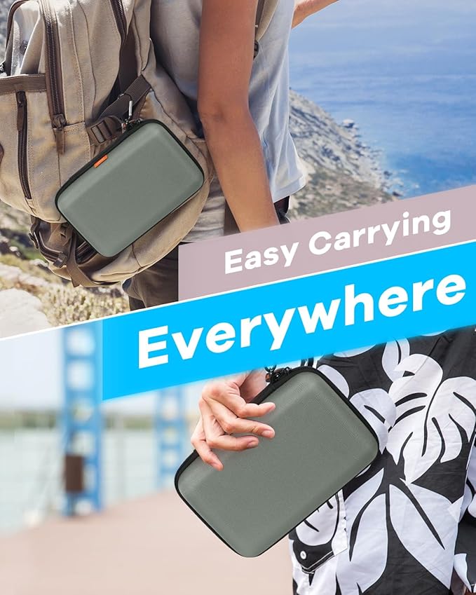 Gray-Green Hard Shell Carrying Case for External Hard Drive, Hard Disk, Power Bank, Charger, Cable, Cell Phone, Electronic Accessories - Larger Capacity Storage Pouch Shockproof Travel Case Bag