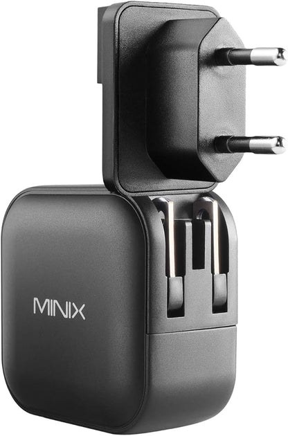 MINIX 66W Turbo 3-Port GaN Wall Charger 2 x USB-C Fast Charging Adapter, 1 x USB-A Quick Charge 3.0, Compatible with MacBook Pro Air, iPad Pro, iPhone 16/15/13/12/11, Galaxy S9 S8 and More (NEO P1)