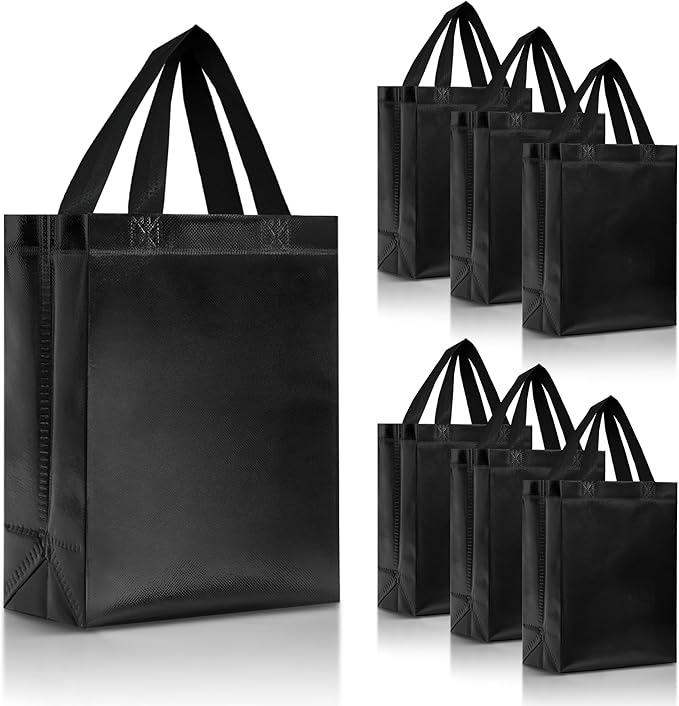 Nush Nush Shiny Black Gift Bags Bulk Medium Size, Set of 30 Reusable Black Gift Bags With Handles - Ideal Party Bag for Luxury Gifts, Halloween Party, Birthday, Return Gifts - 8Wx4Dx10H Size