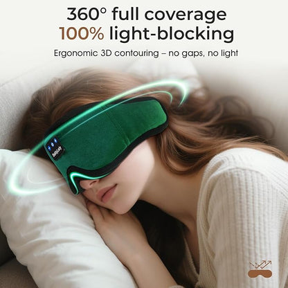 Sleep mask Headphones,100% Blackout 3D Zero Eye Pressure Bluetooth Sleep mask Breathable Eye mask with Bluetooth Headphones Sleep Headphones for Side Sleepers 14H Playtime&Bluetooth 5.4 Green
