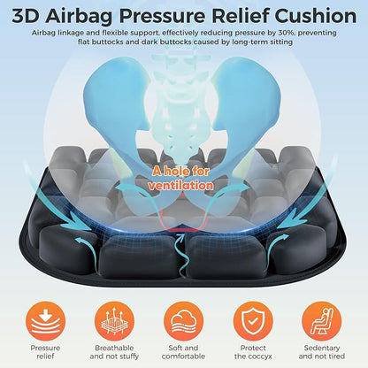 Inflatable Seat Cushion, Airplane Seat cushion for Long flights Without Air Pump, Pressure Relief Seat Cushion, Wheelchair cushions Applicable to Various Scenarios, Relief Discomfort in Coccyx&Buttock