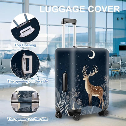 Deer Luggage Cover – Elegant Night Forest Suitcase Cover Protector, Stretchable Waterproof Travel Luggage Sleeve,XL