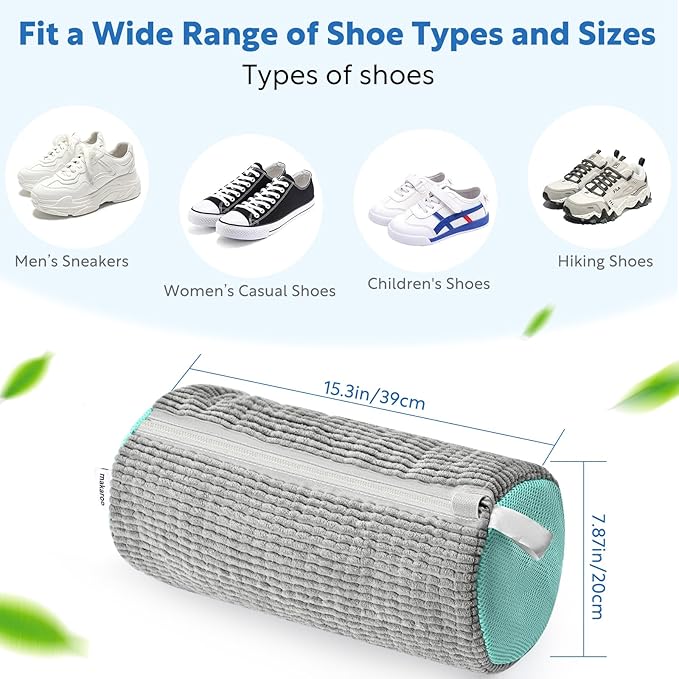 Shoe Bag for Washing Machine, Sneaker Cleaning Bag 2 PCS Set Grey, Fluffy Fiber Inside, Large Size Shoe Washing Machine Bag, 360 Laundry Bag for Tennis Gym Running Trainers Hiking