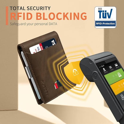 RUNBOX Slim Wallets for Men - Leather Money Clip Mens Wallet - RFID Blocking Front Pocket Bifold Wallet - Thin Credit Card Holder with Gift Box