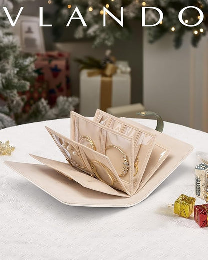 Vlando Travel Jewelry Organizer Case,Mom Gifts from Daughter,Jewelry Storage Book Ring Binder with Clear Zipper Velvet Jewelry Pouch Bag,Travel Essentials for Rings,Necklace,Earrings-Olive Green