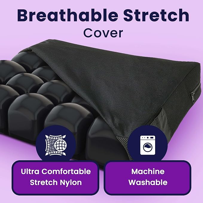 Inflatable Wheelchair Seat Cushion 18 x 18 x 3" - Pressure Sore Relief Air Cushion for Wheel Chair With Interconnected 3" Cells - Breathable Nylon Cover, Includes Pump, Repair Kit - 315lbs Capacity