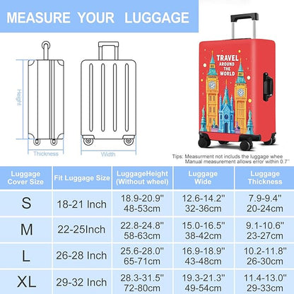 Luggage Cover Washable Suitcase Protector Anti-Scratch,Stretchable Fit for 20-34Inch Luggage Durable Travel Bag Cover with Zipper Closure (London-2, M(fits 24-26Inch suitcase))