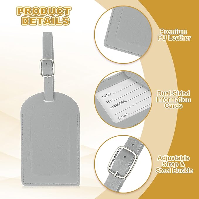PATIKIL Leather Luggage Tag, 50 Pcs Luggage Tags Pu Bag Tags for Suitcases Airplane Travel Essentials, Grey