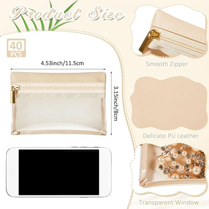 Uiifan 40 Pcs Travel Jewelry Bags Transparent PU Leather Zipper Pocket Rectangle Jewelry Storage Jewelry Organizer Box for Women Gift