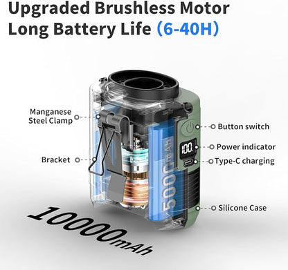 Socool 10000mAh Portable Waist Fan Clip on Wearable Belt Personal Fan Rechargeable Battery operated With 5 Speeds & Flashlight Neck Fan Hands-Free 40H Cooling For Outdoor Camping Travel (Green)