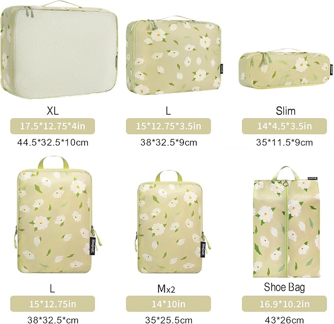 Bagail Ultralight Compression Cubes 7 Set - 3 Packing Cubes, 3 Organizers, and 1 Shoe Bag