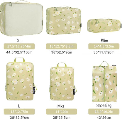 Bagail Ultralight Compression Cubes 7 Set - 3 Packing Cubes, 3 Organizers, and 1 Shoe Bag