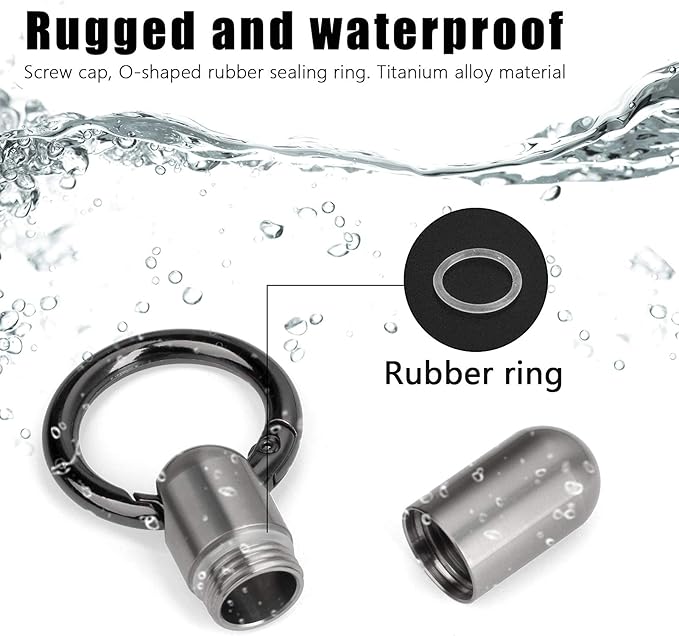 TISUR Titanium Pill Case with 28'' Necklace Chain,Micro Keychain Pill Holder.Waterproof Pill Fob for Emergency Aspirin & Nitroglycerin for Travel Purse Pocket