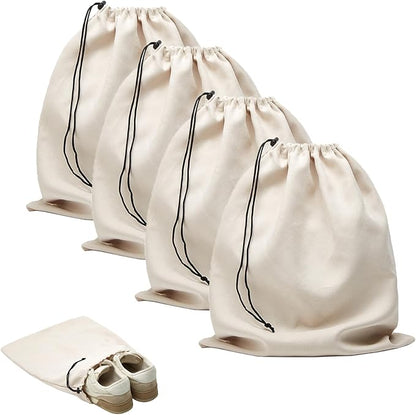LAKE OF FIRE 4-Piece Travel Shoe Bags for Packing, 17.7" x 13.8" Dustproof Shoe Bags - Flannel Shoe Pouch with Drawstring Closure,Washable & Reusable(Beige)