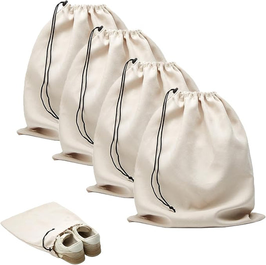 LAKE OF FIRE 4-Piece Travel Shoe Bags for Packing, 17.7" x 13.8" Dustproof Shoe Bags - Flannel Shoe Pouch with Drawstring Closure,Washable & Reusable(Beige)