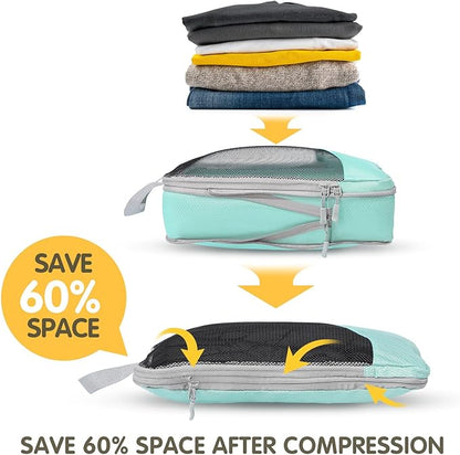 Compression Packing Cubes 8 Set, Dual Zipper Compression Packing Cubes for Travel, See-Through Mesh Packing Bags for Suitcases, packing cubes with shoe bag