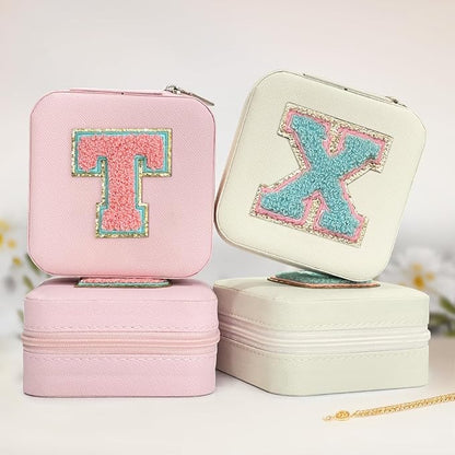 SANDJEST Personalized Jewelry Box, White Travel Jewelry Box with Initial X, Small Monogrammed Jewelry Case Organizer for Girls Women Teen Kids, Mini Travel Essentials Gifts for Birthday Christmas