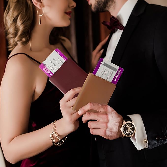 Genuine Leather Passport Holder Wallet Cover for Women,Rfid Travel Wallet Passport Document Holder with Zipper Pocket & Transparent Window Gift for Women - Wine Red