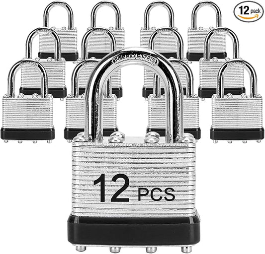 Padlocks with Same Key, LQYN 12 Pcs Laminated Keyed Padlock (1-9/16", 40mm), Keyed Alike Locks, Normal Shackle, for Storage Locker, Hasp Latch, Toolbox, Sheds