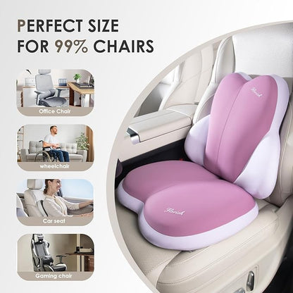 FLORICH Car Seat Cushion and Back Support for Car Ultrathick Memory Foam Office Chair Cushions with Lumbar Support Pillow for Sciatica & Back & Tailbone Pain Relief (Purple)