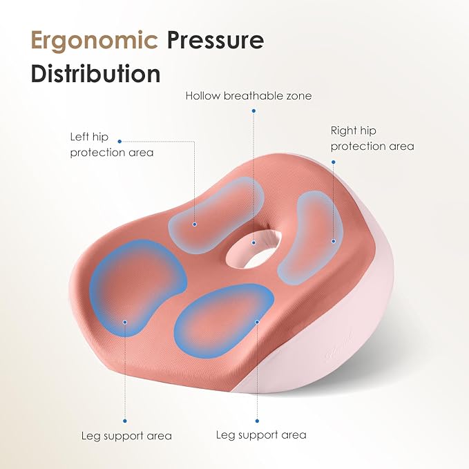 FLORICH Seat Cushion, Memory Foam Seat Cushion for Car Office Chair, Ergonomic Office Seat Chair Cushion for Sciatica Pain Relief, Larger Seat Cushion for for Long Sitting Office Workers - Pink