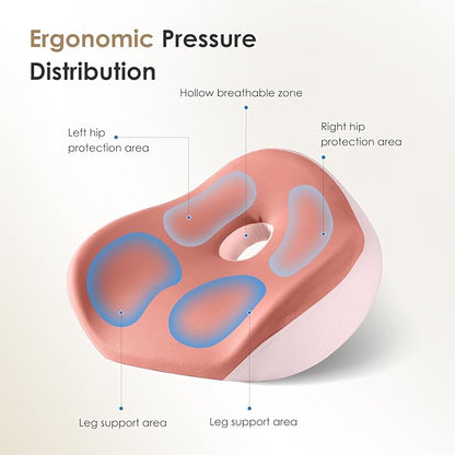 FLORICH Seat Cushion, Memory Foam Seat Cushion for Car Office Chair, Ergonomic Office Seat Chair Cushion for Sciatica Pain Relief, Larger Seat Cushion for for Long Sitting Office Workers - Pink