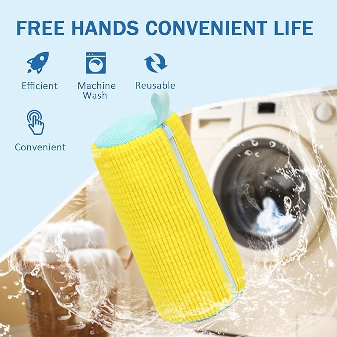 Shoe Washing Machine Bag, 2Pcs Laundry Shoe Bags for Washer and Dryer, 360° Deep Clean, Reusable Cleaning Kit for All Shoe Sizes, Endurable Zipper Washing Bag for Sneaker Gym Shoes, Yellow