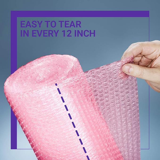 Pacific Mailer 2-Pack Anti-Static Bubble Cushioning Wrap Rolls, 3/16" x 12" x 72' ft Total, Perforated Every 12", 20 Fragile Stickers for Packaging, Shipping, Mailing