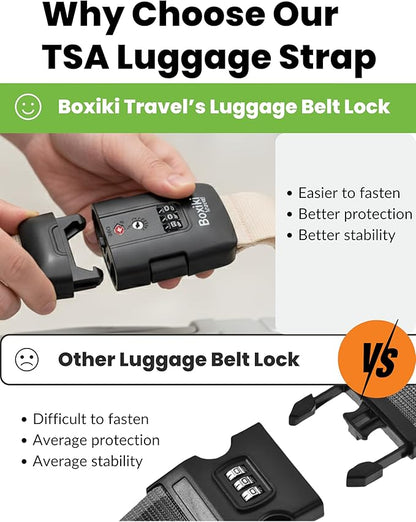TSA Approved Luggage Straps – Set of 2 Anti-Burst Adjustable Polyester Suitcase Belts with 3-Dial Combination Lock – Prevents Accidental Opening, Secure Travel (Beige)