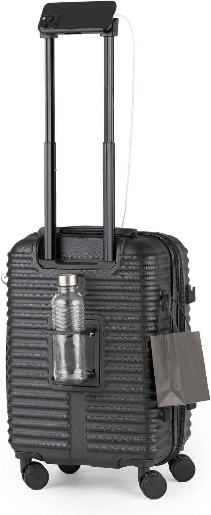 Nine West Suvi 20" Inch Smart Carry On Luggage with Wheels, Hardshell Suitcase with Cup Holder & USB Port for Charging, Airline Approved Cabin Bag Midnight Black