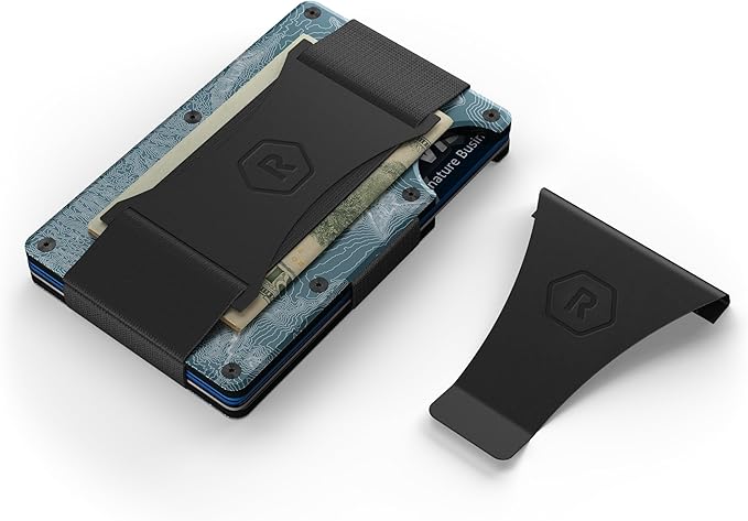 The Ridge Wallet - Slim Minimalist Compact Wallet and Card Holder| RFID Protected Front Pocket Wallets | Integrated Cash Strap | North Shore - Topographic