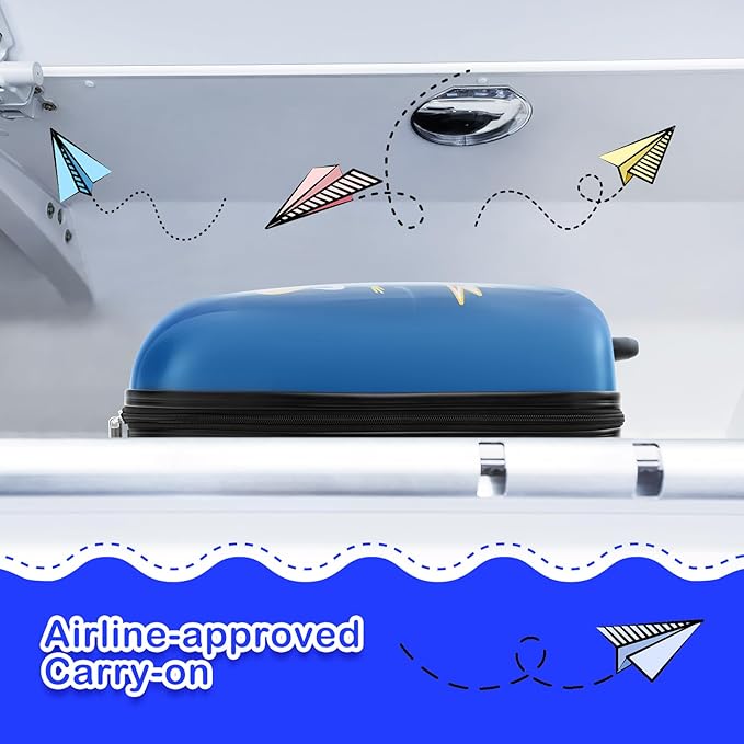 HONEY JOY Kids Luggage, 16” Children Rolling Suitcase w/Wheels & Telescopic Handle, Hard Shell Lightweight Travel Luggage for Toddlers, Carry On Luggage with Wheels for Boys Girls(Blue Astronaut)