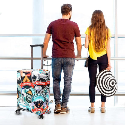 Travel Luggage Cover Protector Washable Suitcase Cover Fits 18-22 Inch Luggage (S,Color,Exploring)