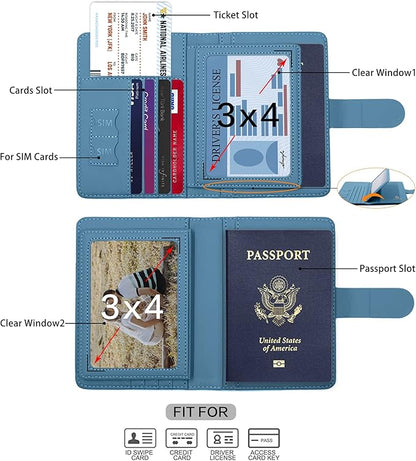Melsbrinna Unisex-Adults RFID Blocking Travel Passport Cover/Case, Cute Passport Wallet with 10 Compartments, Black Blue