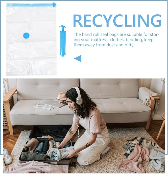 Mobestech Vacuum Seal Compression Bags for Clothing and Blankets Large Space-saving Storage Organizers Transparent Dustproof Bags for Travel Home Bedroom and Quilt Storage