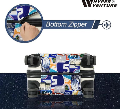 HYPER VENTURE Washable Luggage Cover - Fashion Suitcase Protector Fits 23-26 Inch Luggage (Travel Location, M)