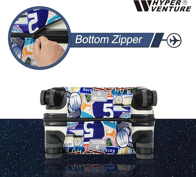 HYPER VENTURE Washable Luggage Cover - Fashion Suitcase Protector Fits 31-32 Inch Luggage (Travel Location, XL)