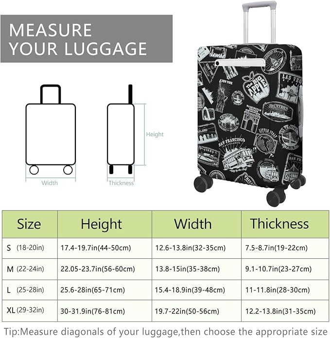 World Marks Travel Luggage Cover, Travel-Themed Suitcase Protector Stretchable, Washable Travel Suitcase Cover (M for 22-24 Inch Luggage)